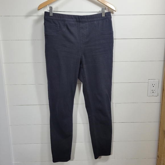 EUC SPANX Black Denim Jean Women's sz L Pull-on Skinny Shapewear Cropped Jeans - Picture 2 of 10